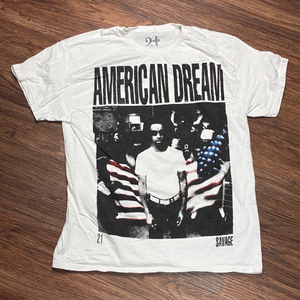 21 Savage American Dream T-Shirt Men's L White Rap Hip Hop Graphic Tee